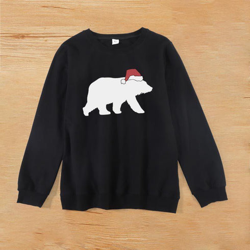 Christmas family clothing family of three cartoon bear printed round neck long sleeve sweater parent-child series